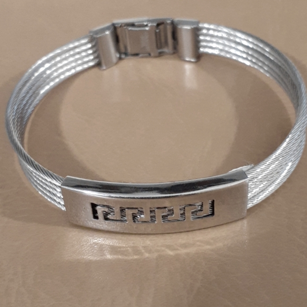 STAINLESS STEEL FIVE STAND GREEK KEY BRACELET ID